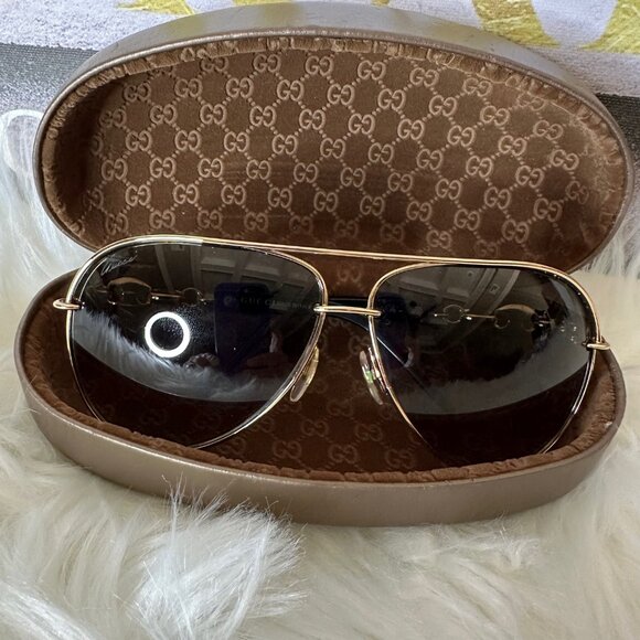 Authentic Gucci Marina Chain Aviator Sunglasses GG 4225/S Gold Black - Picture 12 of 12